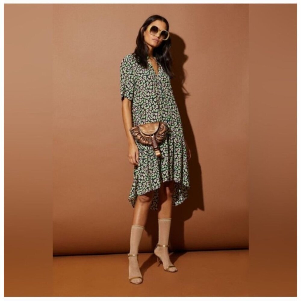 NEW Tucker NYC Laura Dress Midnight Leo 100% Silk Sz M Navy Green Boho Chic